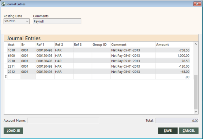 Standard Entry: Payroll