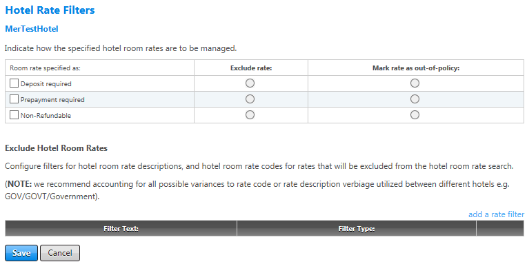 Hotel Rate Filters