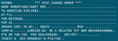 Miscellaneous Charges Order (MCO) - ARC only