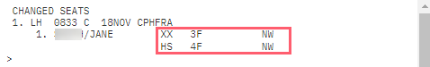 Seat Example Seat assignments